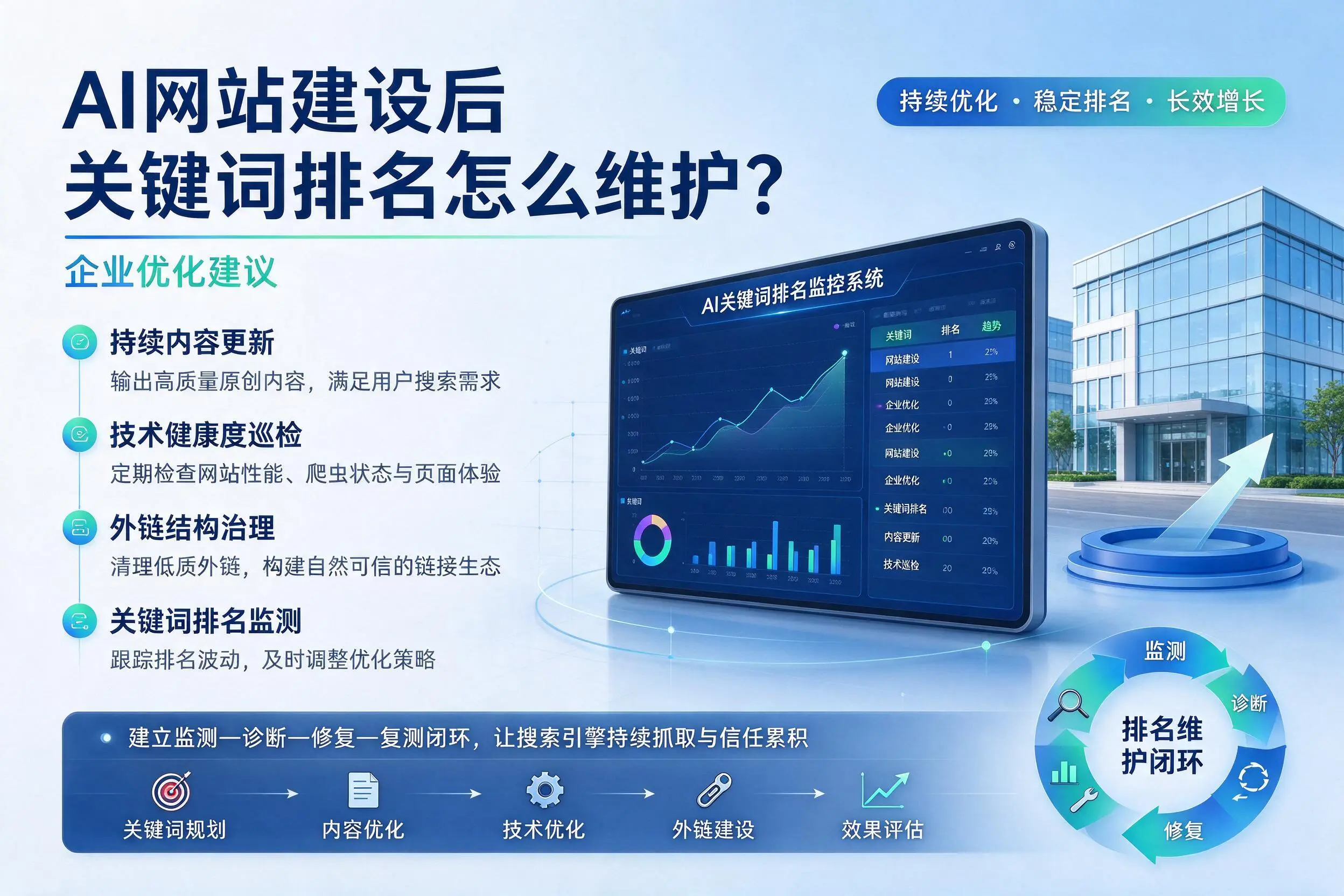 AI网站建设后关键词排名怎么维护?新乡企业优化建议